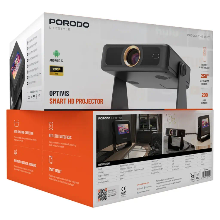 ویدئو پروژکتور هوشمند پرودو مدل PDA10B با شدت نور ۴۸۰ لومن