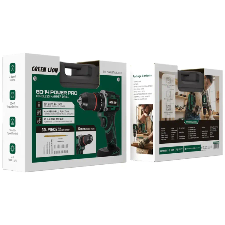دریل شارژی چکشی Green Lion GD-14 مدل GNGD14D21VGN