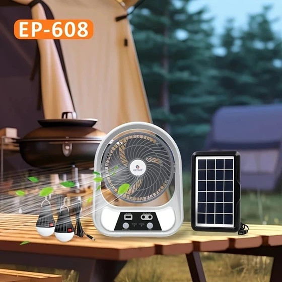 پنکه خورشیدی ایزی پاور مدل 606 سایز ۶ اینچ با پاوربانک و LED