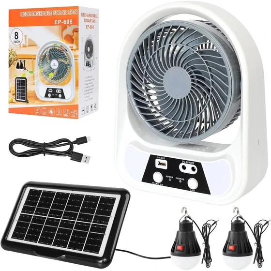 پنکه خورشیدی ایزی پاور مدل 606 سایز ۶ اینچ با پاوربانک و LED