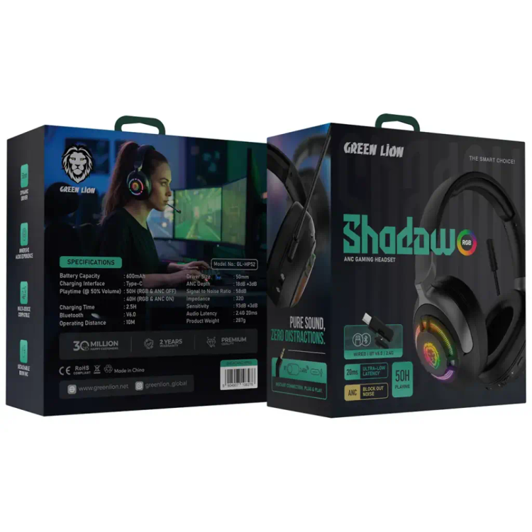 هدست گیمینگ بلوتوثی گرین لاین Green Lion Shadow Gaming Headset GNSHDANCHPBK