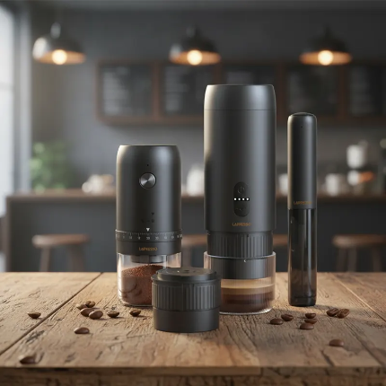 دستگاه قهوه ساز شارژی به همراه آسیاب و فوم زن LEPRESSO COFFEE KIT