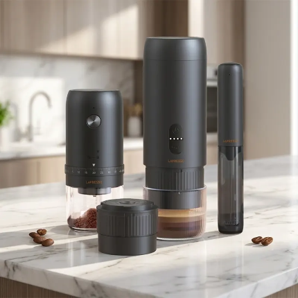 دستگاه قهوه ساز شارژی به همراه آسیاب و فوم زن LEPRESSO COFFEE KIT