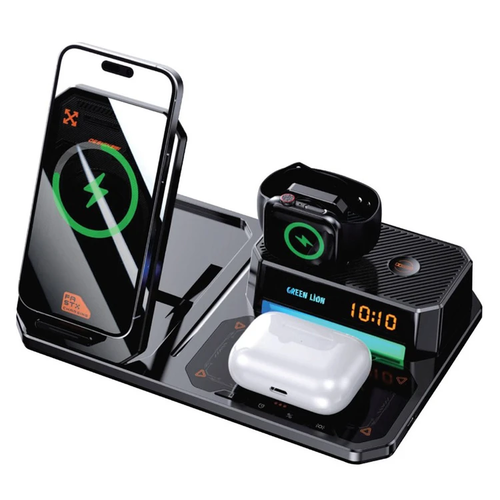 شارژر وایرلس 6 کاره گرین لاین Green Lion 6 IN 1 Multi Functional Wireless Charger توان 15 وات