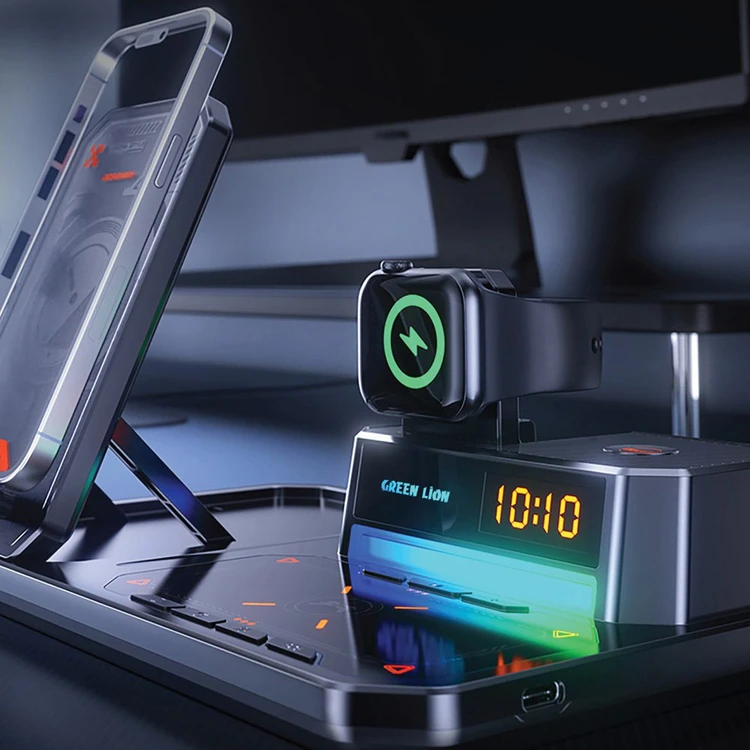 شارژر وایرلس 6 کاره گرین لاین Green Lion 6 IN 1 Multi Functional Wireless Charger توان 15 وات