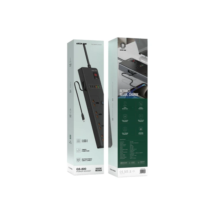 چندراهی برق گرین مدل GS-800 ظرفیت ۳۵۰۰ وات با ۴ خروجی و کابل ۲ متر