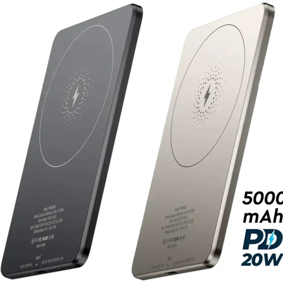 پاور بانک پاورولوجی Ultra-Thin با ظرفیت 5000 میلیآمپر ساعت و امکان شارژ بیسیم رنگ مشکی