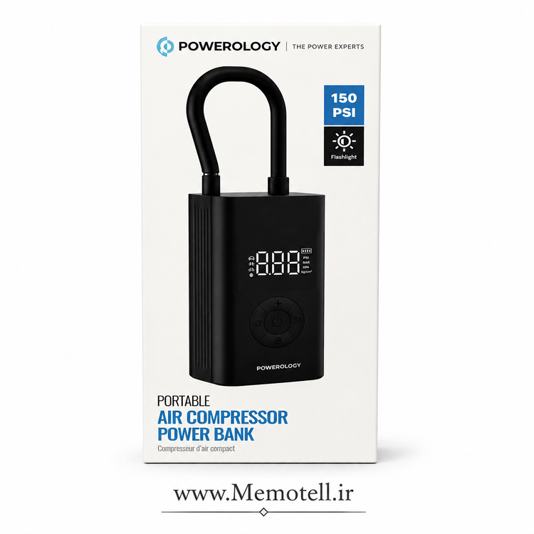 کمپرسور باد شارژی و پاور بانک پاورولوژی 150 PSI مدل Portable Air Compressor Power Bank اصل