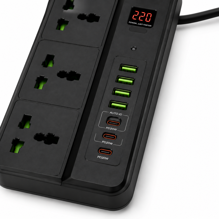 چندراهی برق و محافظ ولتاژ تویین مکس مدل MX-61 با 3 پریز، 4 پورت USB و 2 پورت TYPE-C