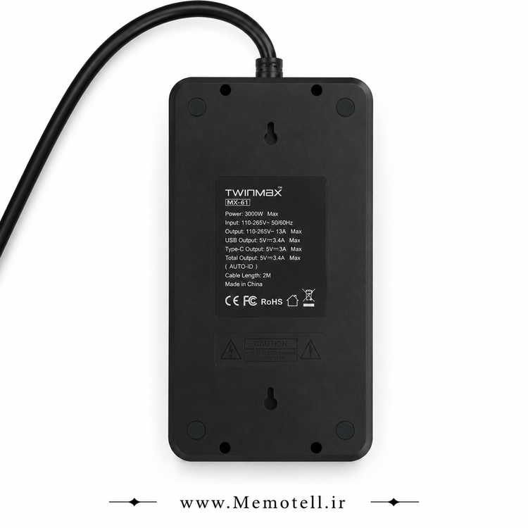 چندراهی برق و محافظ ولتاژ تویین مکس مدل MX-61 با 3 پریز، 4 پورت USB و 2 پورت TYPE-C