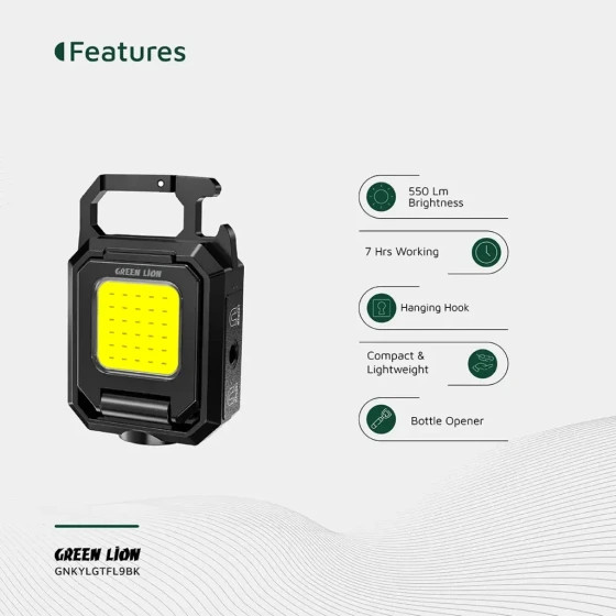 چراغ کمپینگ و کار Green Lion مدل GL-FL9 | چراغ LED قابل حمل با باتری قدرتمند
