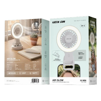 پنکه شارژی گیرهای گرین لاین مدل Air Glow PF-3 با نور LED