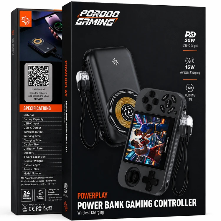 پاوربانک و کنسول بازی قابل حمل پرودو گیمینگ مدل PowerPlay PDX642GY با شارژ بیسیم