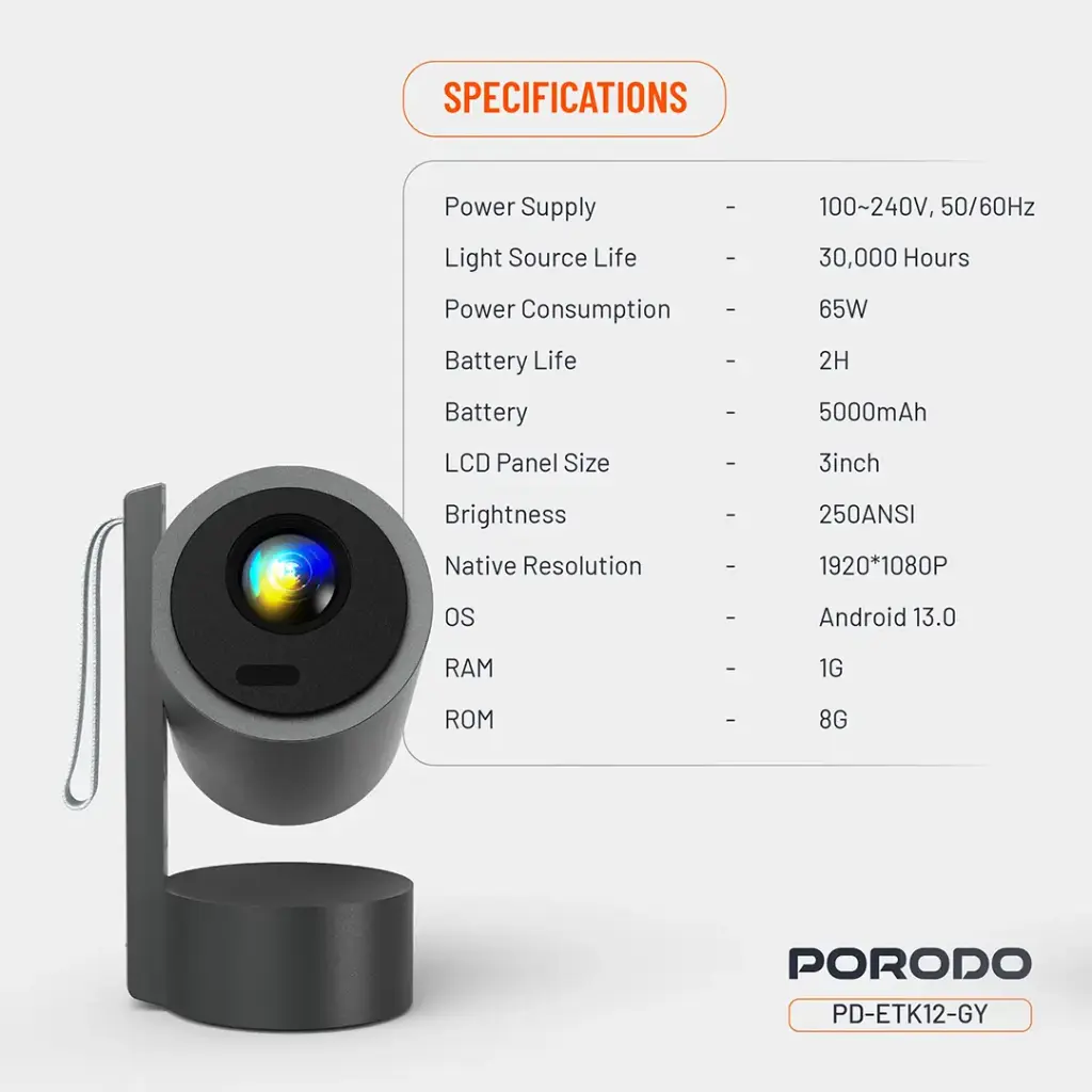 ویدیو پروژکتور پرودو مدل SMART PROJECTOR کیفیت FULL HD قابل حمل