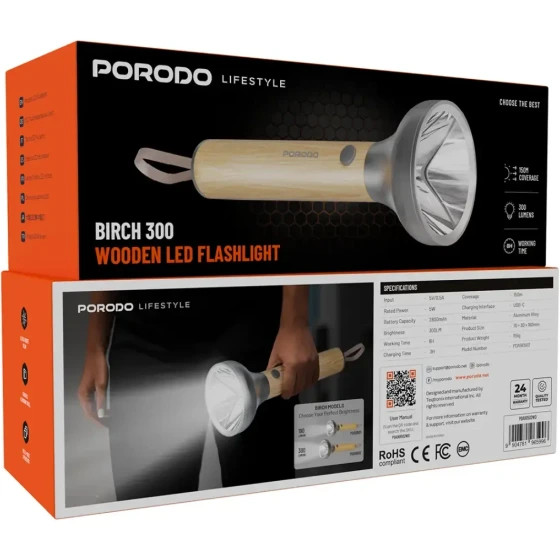 چراغ قوه چوبی پرودو مدل Birch300 با لامپ LED