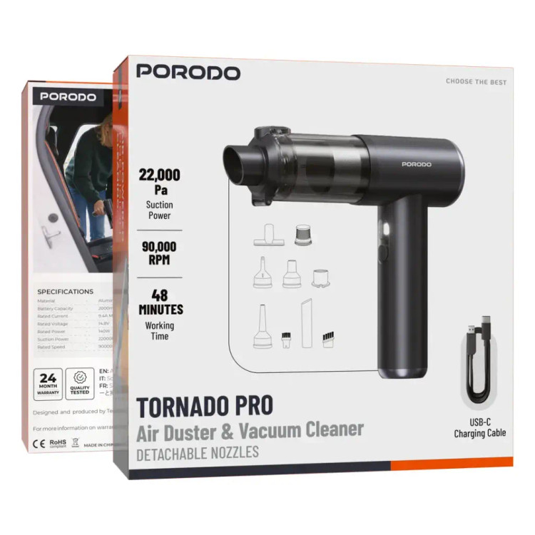 جارو شارژی و دمنده پورودو مدل TORNADO PRO چرخش فن ۹۰هزار دور در دقیقه