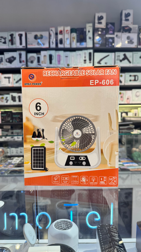 پنکه خورشیدی ایزی پاور مدل 606 سایز ۶ اینچ با پاوربانک و LED
