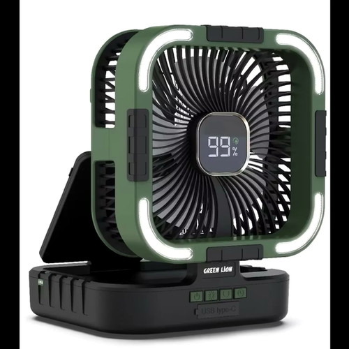 پنکه خورشیدی ۳ کاره گرین لاین Green Lion مدل GNPF25SOLFNBK | پنکه، چراغ LED و پاوربانک 10000 میلیآمپر
