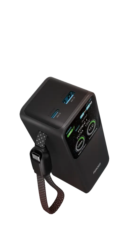 پاوربانک ۱۰۰۰۰ میلیآمپر Porodo POLO با کابل داخلی USB-C و توان شارژ ۱۰۰وات