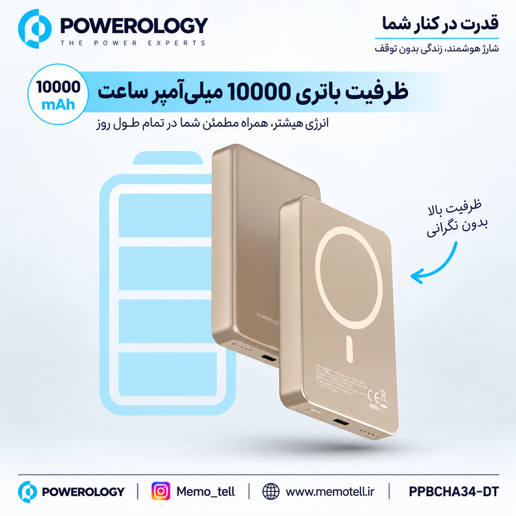 پاوربانک پاورولوجی MAGSAFE ALUMINUM ظرفیت ۱۰ هزار میلی آمپر