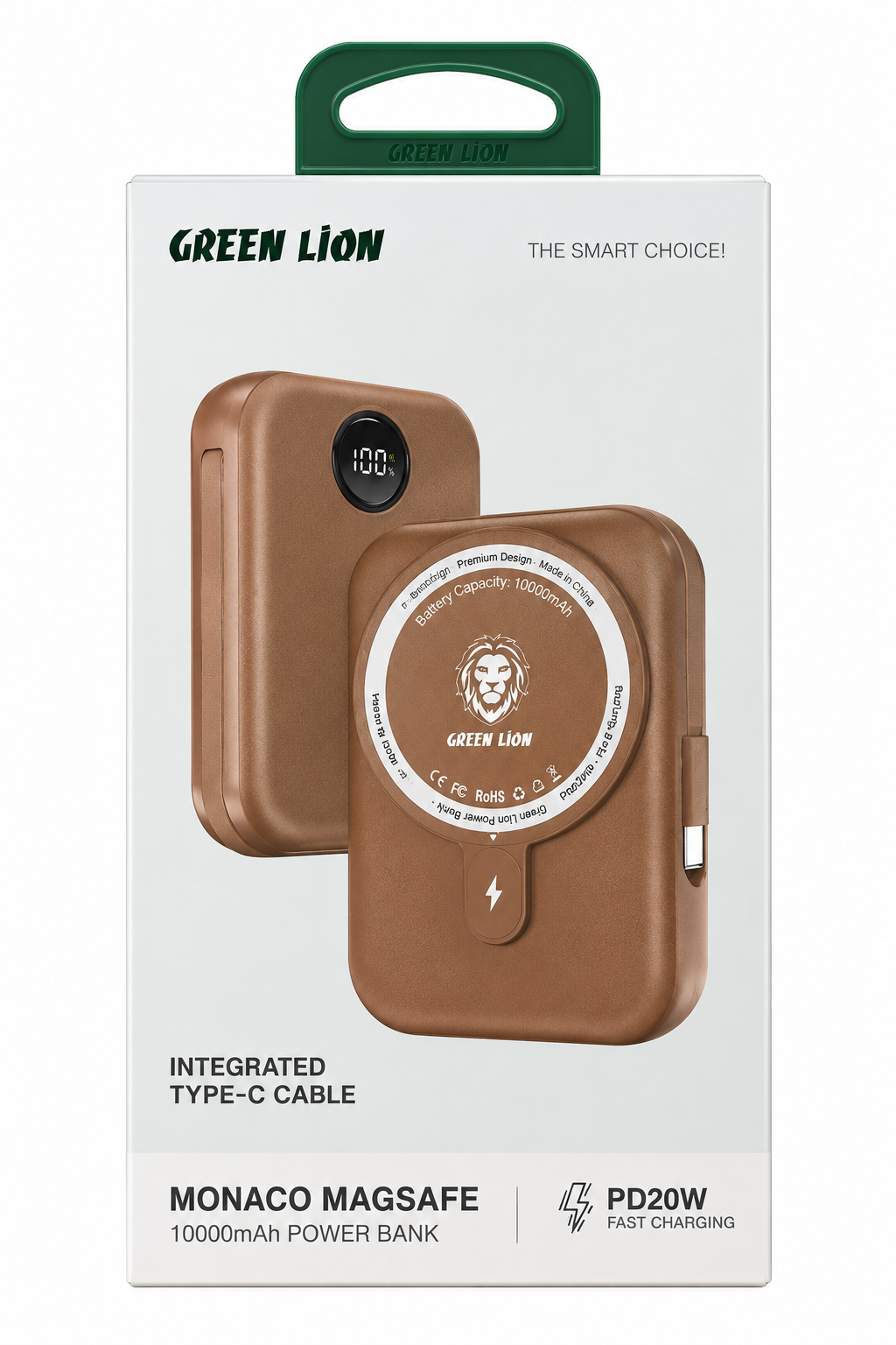 پاوربانک مگ‌سیف Green Lion Monaco ظرفیت 10000 میلی‌آمپر ساعت، PD 20W و شارژ بی‌سیم 15W