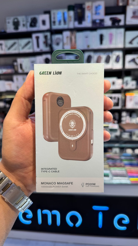 پاوربانک مگسیف Green Lion Monaco ظرفیت 10000 میلیآمپر ساعت، PD 20W و شارژ بیسیم 15W