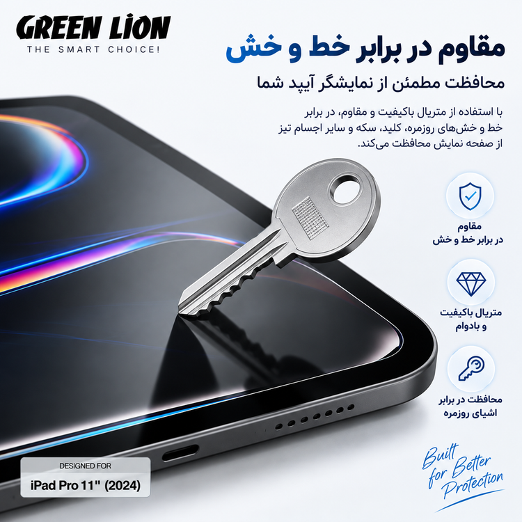 محافظ صفحه نمایش Green Lion برای iPad Pro 11 اینچ مدل 2024 – شفاف