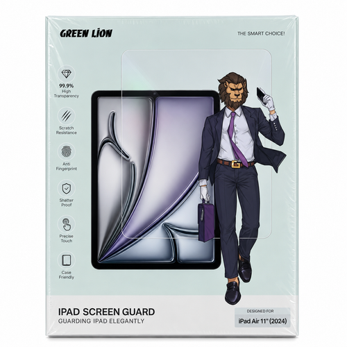 محافظ صفحه نمایش Green Lion برای iPad Air 11 اینچ 2024 با شفافیت 99.9 درصد و قابلیت ضد خط و خش و ضد اثر انگشت