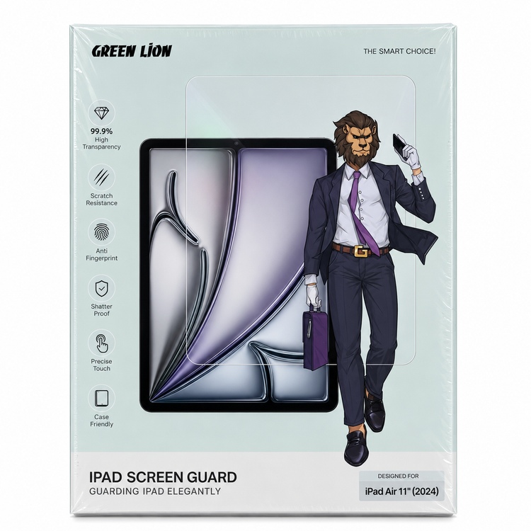 محافظ صفحه نمایش Green Lion برای iPad Air 11 اینچ 2024 با شفافیت 99.9 درصد و قابلیت ضد خط و خش و ضد اثر انگشت