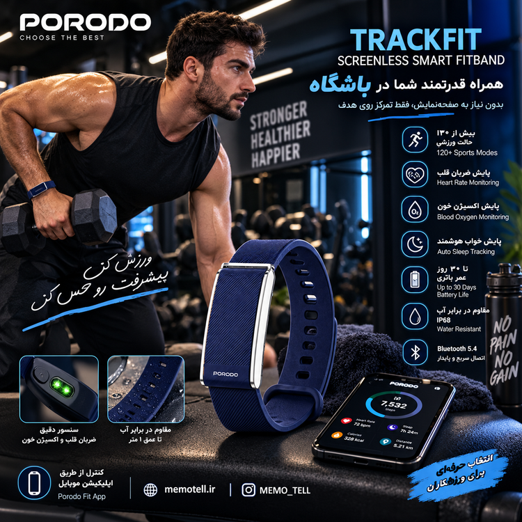 دستبند هوشمند ورزشی پورودو Trackfit مدل PDSB1062BU