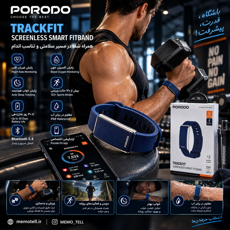 دستبند هوشمند ورزشی پورودو Trackfit مدل PDSB1062BU