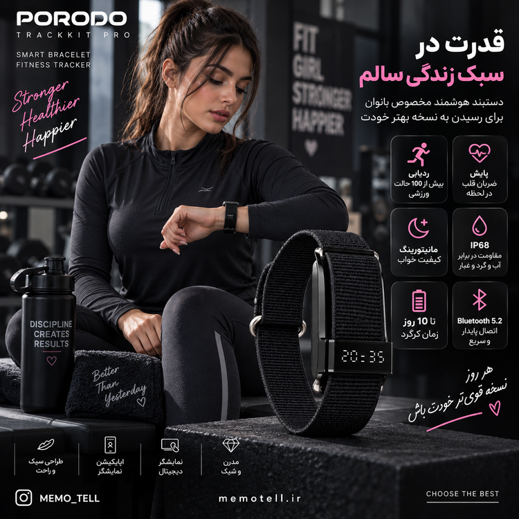 دستبند هوشمند پرودو Trackfit Pro با نمایشگر و اپلیکیشن ضد آب IP68