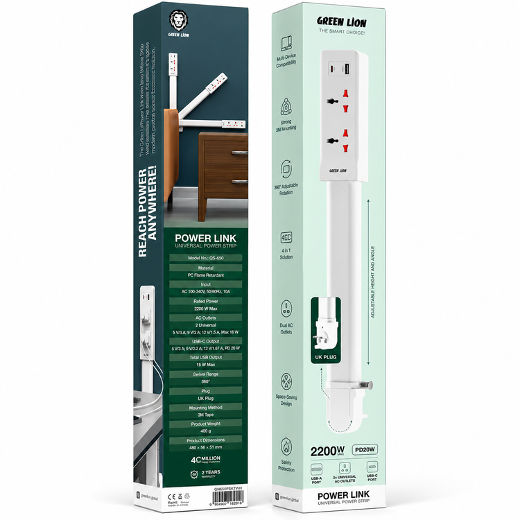 چند راهی برق یونیورسال گرین لاین Power Link مدل QS-650 با USB-C PD و توان ۲۰وات