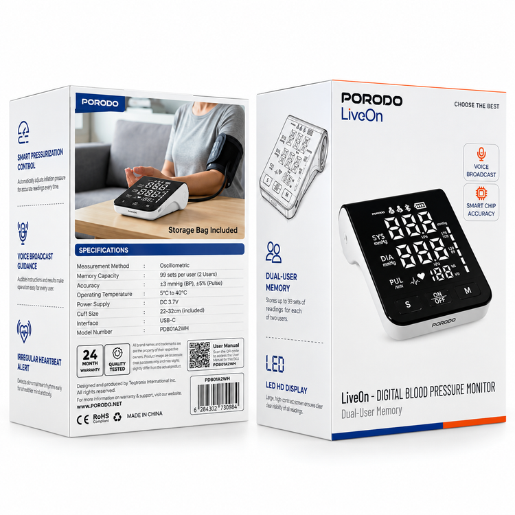 فشارسنج دیجیتال بازویی پورودو Porodo LiveOn-I مدل PDB01A2WH