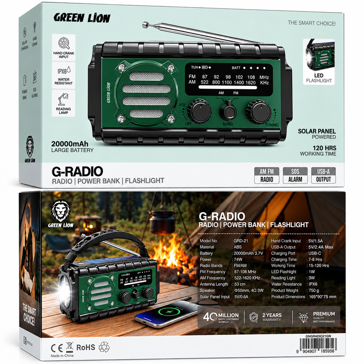 رادیو، پاوربانک و چراغ مطالعه گرین لاین G-Radio با ظرفیت 20000 میلیآمپر